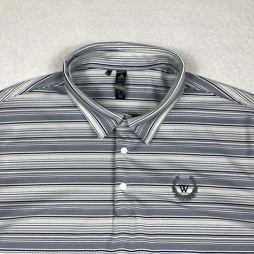Adidas Polo Shirt Mens‎ Large Gray Striped Golf Casual Vacation Travel Preppy